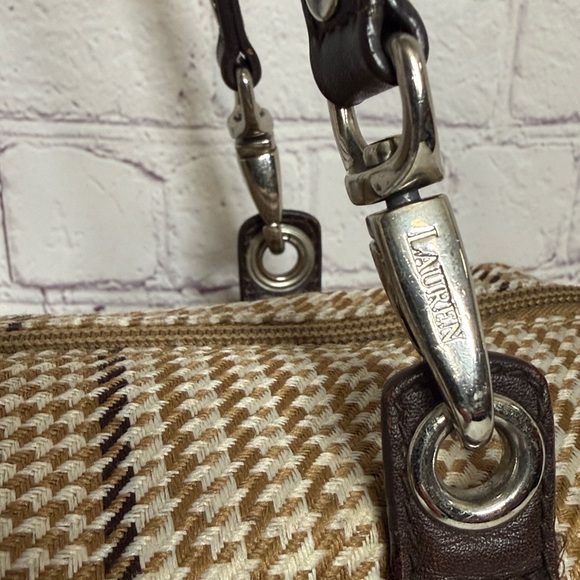 Lauren Ralph Lauren Houndstooth Barrel Baguette Shoulder Bag Purse 13.x5x3in - Picture 14 of 16